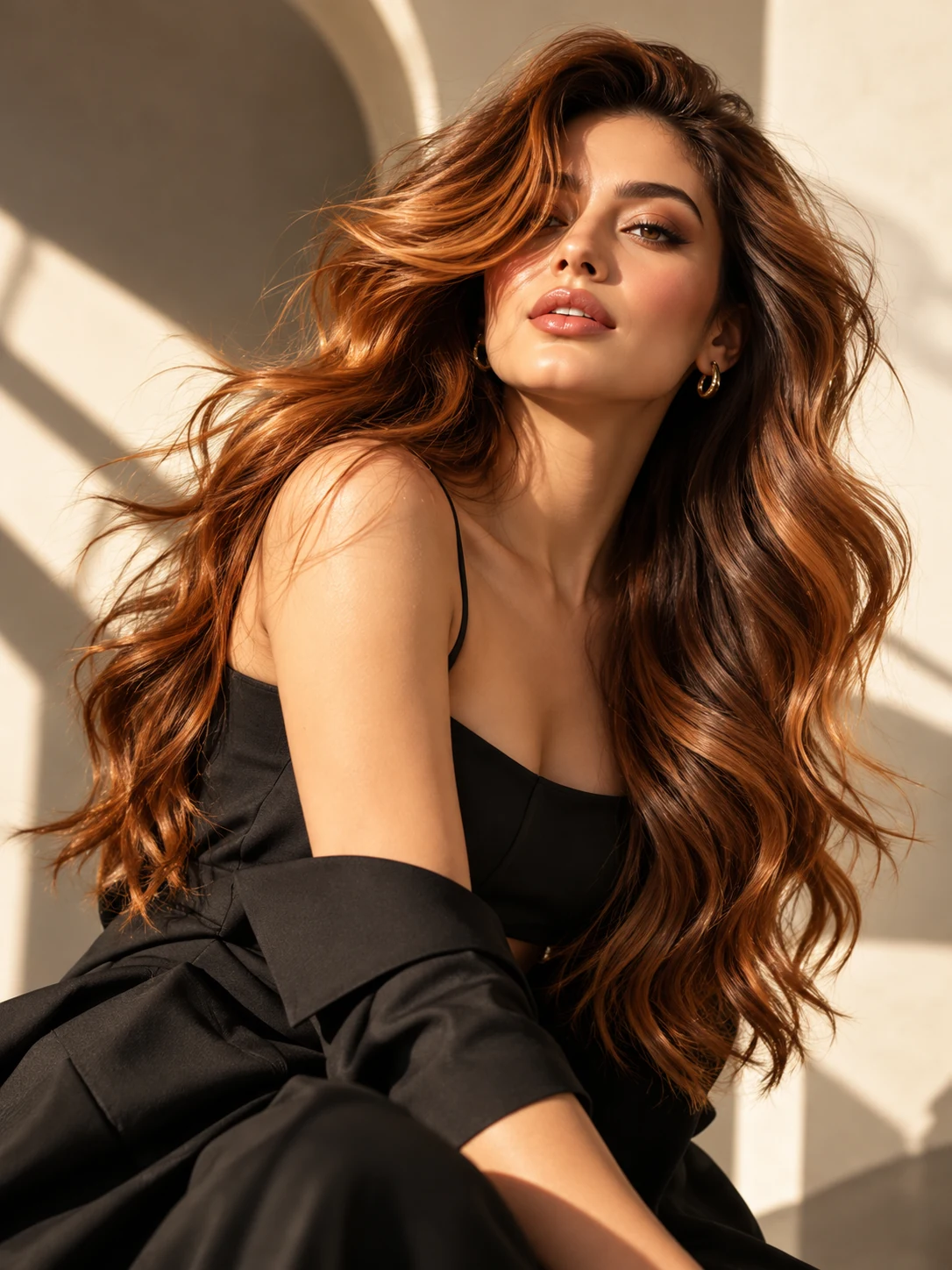 Illustrative editorial portrait highlighting warm copper hair